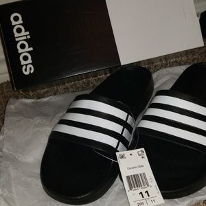 BRAND NEW ADIDAS DURAMO BLACK SILVER SLIDE SANDALS